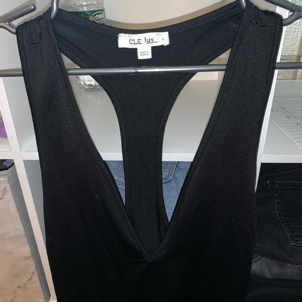 black deep v racer back bodysuit